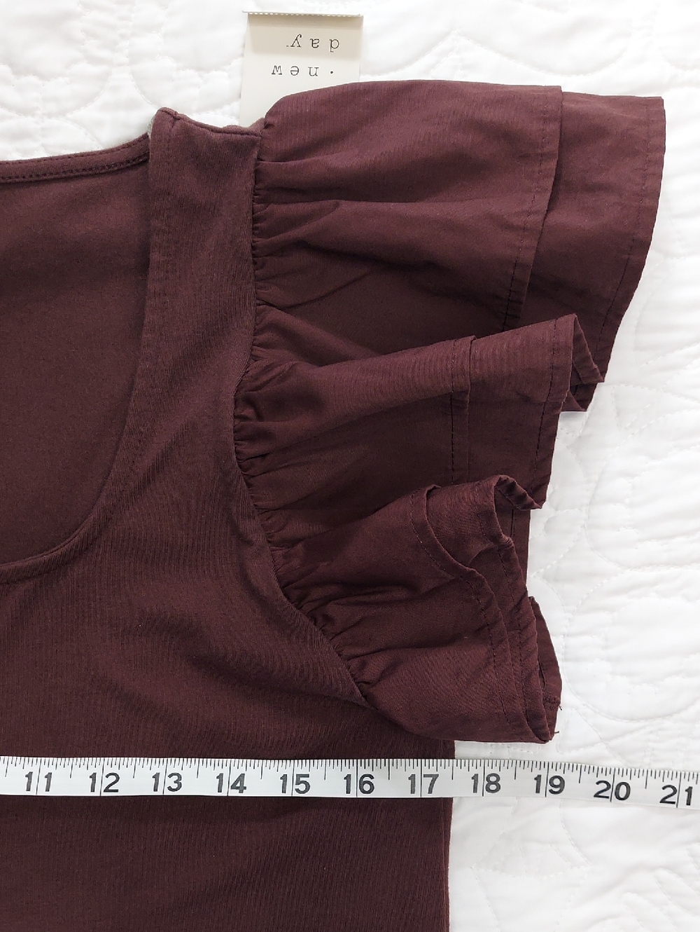 🆕 A New Day Soft Tee Ruffle Sleeves, Chocolate Brown Top, Size Medium, NEW▪︎ - Picture 8 of 9